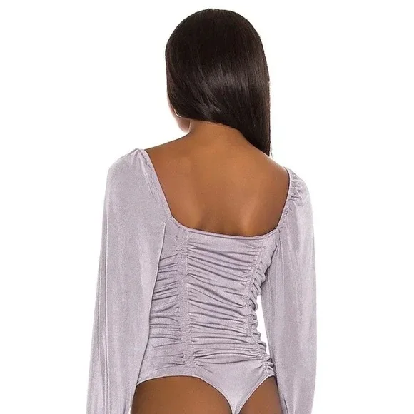 Free People Intimately Meant To Be Bodysuit Lavender Ruched Long Sleeve Cuff M - Picture 3 of 8